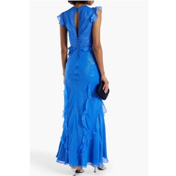 NWT Saloni Tamara Ruffle Metallic Pinstripe Maxi - Picture 2 of 13